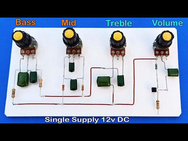 Simple & Powerful Bass Treble Mid Volume Controller , Single Supply 12 Volt DC // For Any Amplifier