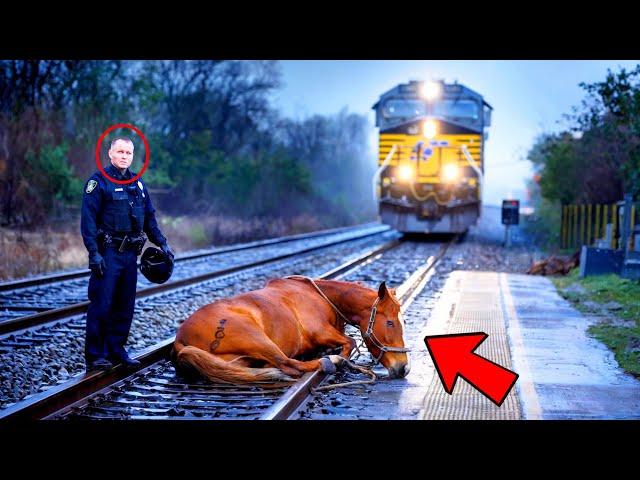 POLICE OFFICER TIES A HORSE TO THE TRACKS, BUT WHAT THE OWNER DOES WILL SHOCK YOU!