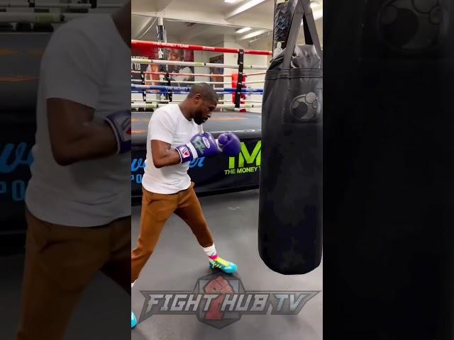 MASTER AT WORK! Mayweather thuds heavy bag with perfect technique!