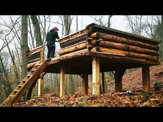 Man Builds 2-Story Lodge in the Forest | Start to Finish by @TheOffGridExperience