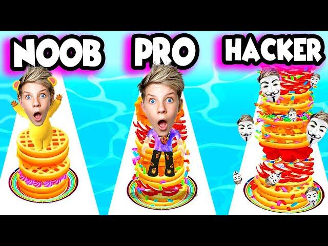 Can We Go NOOB vs PRO vs HACKER in Pancake Rush!?! Prezley