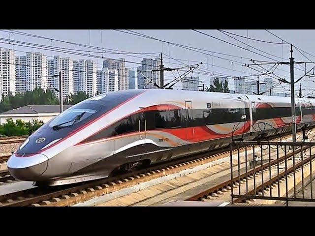 350kph Non-Stop through a station! Incredible Futuristic Chinese High Speed Rail Train at FULL SPEED