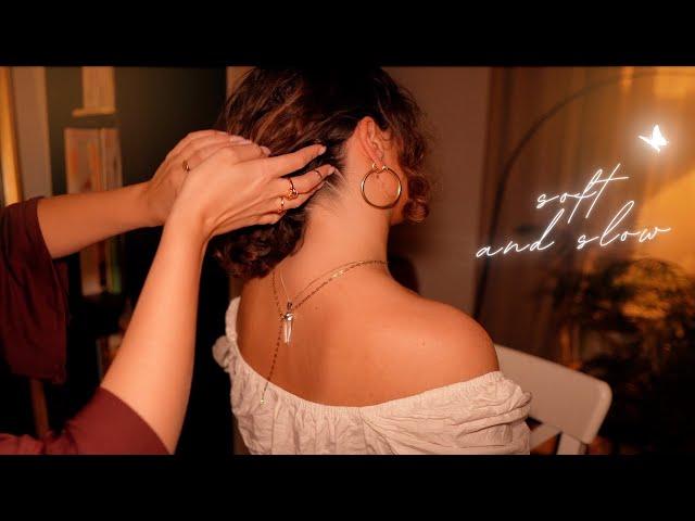 ASMR whispered  soft relaxing & healing massage (back & hair attention) w/music