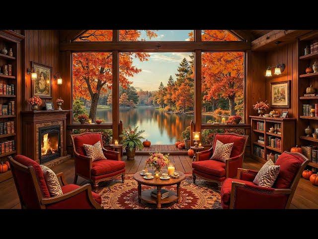 Autumn Reading Nook Ambience with Warm Jazz Music  Smooth Jazz to Relax, Study, Work