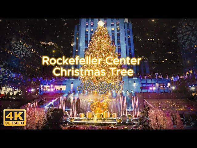 Rockefeller Center Christmas Tree. Night in New York with instrumental music and street sounds #xmas