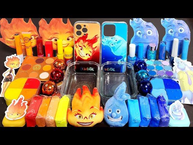 ELEMENTAL Ember vs Wade Slime Mixing Makeup,Parts,Glitter Into Slime. #ASMR#satisfying#slime