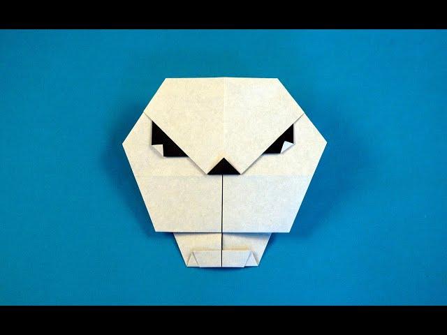 Scary Skull! Origami design by Michael LaFosse. Story-gami by Michael, and by Richard Alexander.