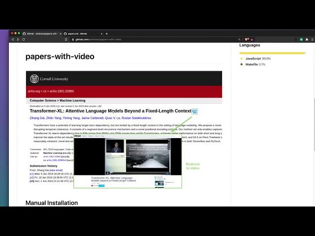arXiv Paper Video Summary with `Papers with Video` Chrome Extension
