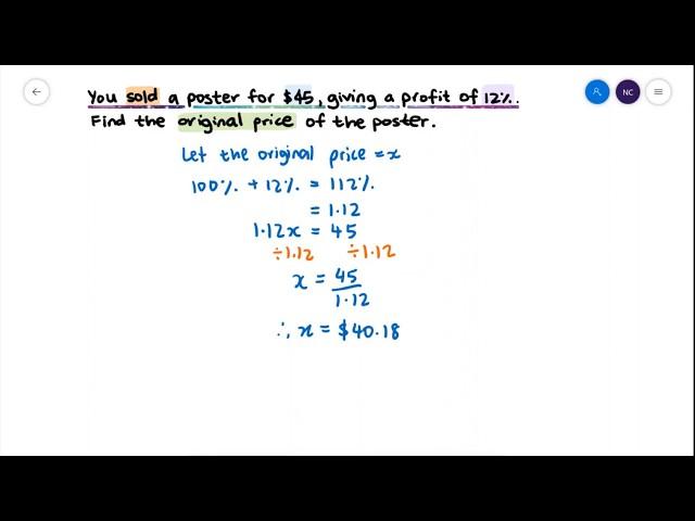 HOW TO FIND THE ORIGINAL AMOUNT AFTER A PERCENTAGE INCREASE/DECREASE