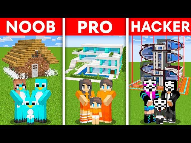 Minecraft NOOB vs PRO vs HACKER: SAFEST FAMILY HOUSE BUILD CHALLENGE