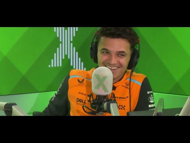 Lando Norris and Oscar Piastri being interviewed on the Chris Moyles show Radio X 3/7/24