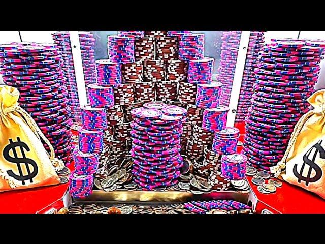 Huge Tower Collapses in High-Limit Coin Pusher!