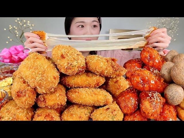 ASMR 나홀로 연말 홈파티 기분내기 치필링 양념치킨 치즈볼 붕어빵 겨울간식 리얼먹방 :) Cheese chicken , seasoned spicy chicken MUKBANG