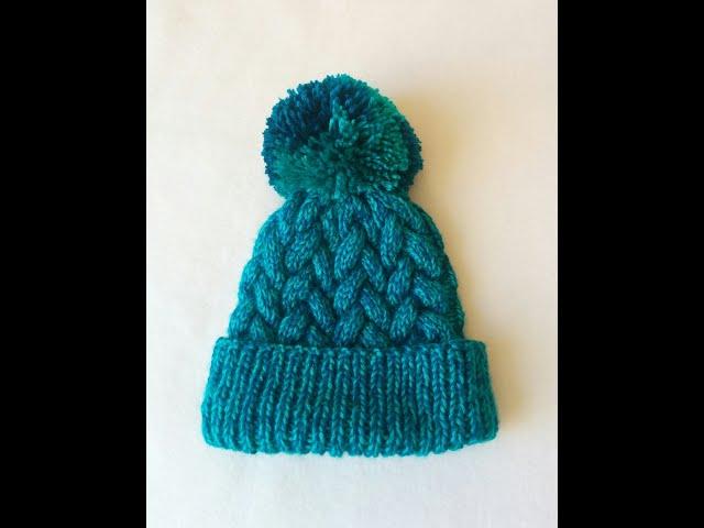 Knitted Cable Braid Hats with Pom Poms