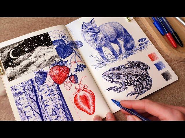 sketching with a ballpoint pen in my sketchbook️/ no music, no talking