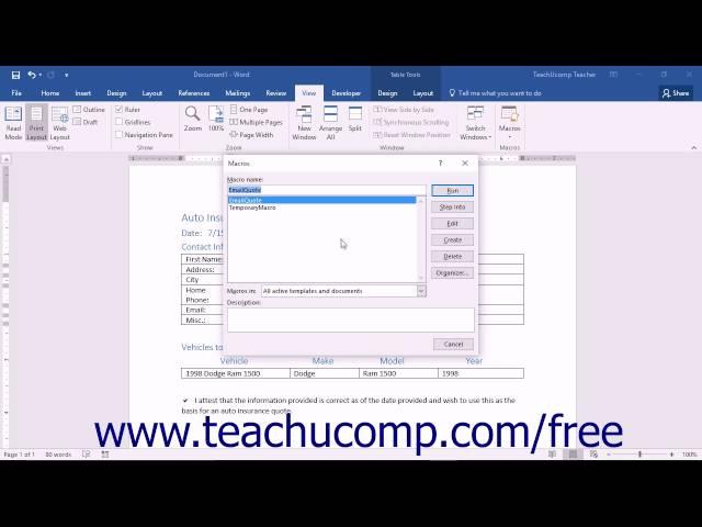 Word 2016 Tutorial Running and Deleting Recorded Macros Microsoft Training