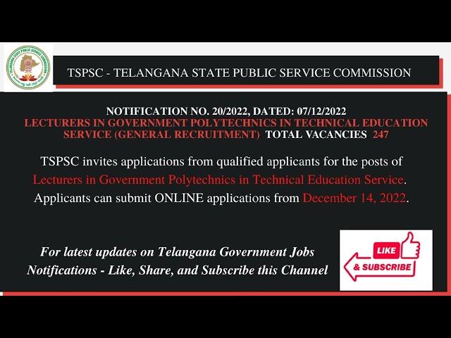 Notification for Lecturers in Telangana Government Polytechnic College | Telangana Lecturer Jobs