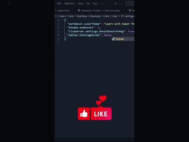 Organized Your Code in Style with Prettier || HTML, CSS & JavaScript || #shorts #viral #video #reels