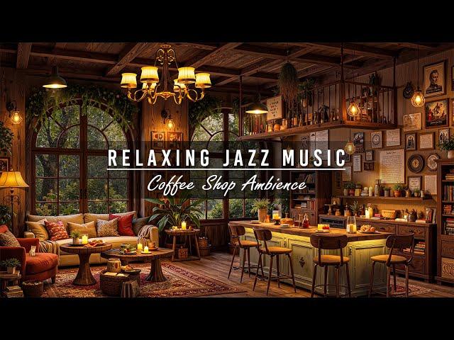 Relaxing Jazz Music For to Study, Work | Cozy Coffee Shop on Rainy Day Ambience & Gentle Rain Sounds