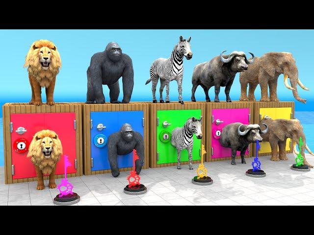 Mammoth Elephant Lion Gorilla Buffalo Guess The Right Key ESCAPE ROOM CHALLENGE Animals Cage Game