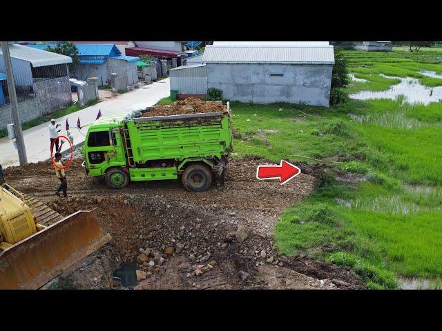 Perfectly Bulldozer D51Px Pushing Soil with dump truck 5Ton into field, Mix VDO