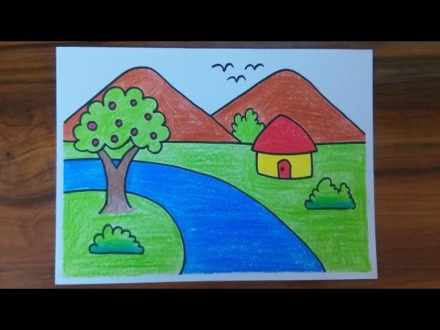 Simple Scenery Drawing | How to draw Easy Scenery Drawing #art