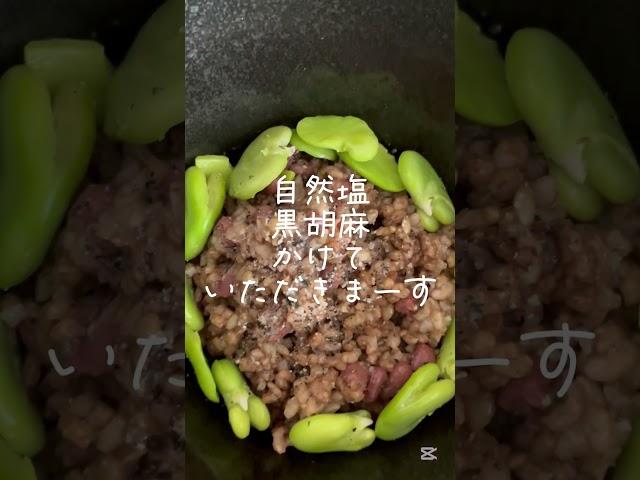 【簡単そら豆ご飯】#無農薬 #小豆 #玄米 #ほうじ茶 #炊く #そらまめ #並べ #自然塩 #黒ごま かけて #日常 #楽しむ #一品 #料理 #おうちごはん #オーガニック #つまみ #アテ