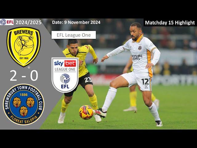 Burton Albion 2-0 Shrewsbury Town, Matchday 15, 2024/25 EFL League One