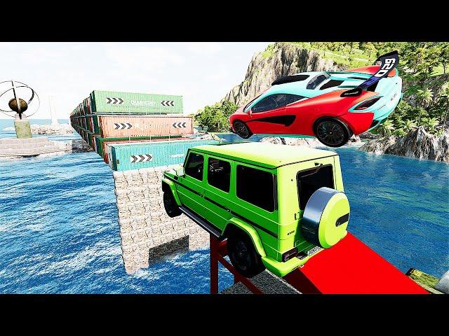 Cars Vs 100 Mega Container Jump - Speed Car Crash - BeamNG Drive