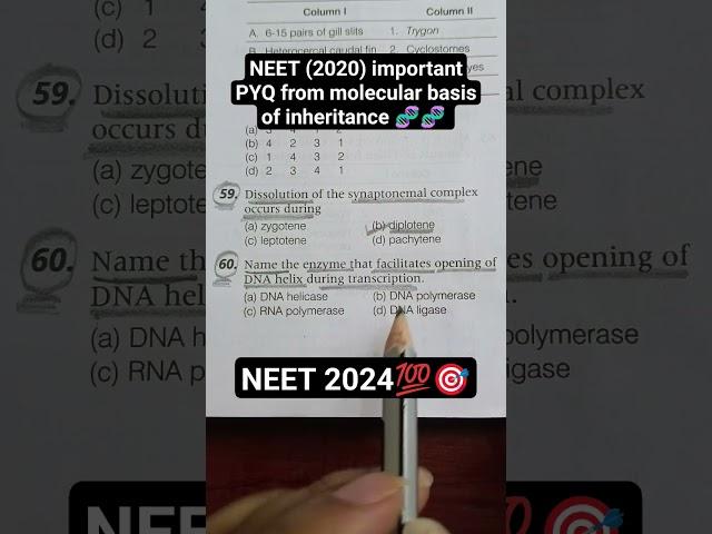 molecular basis of inheritance important NEET PYQ  || #shorts #neet2024 #study #motivation #neet