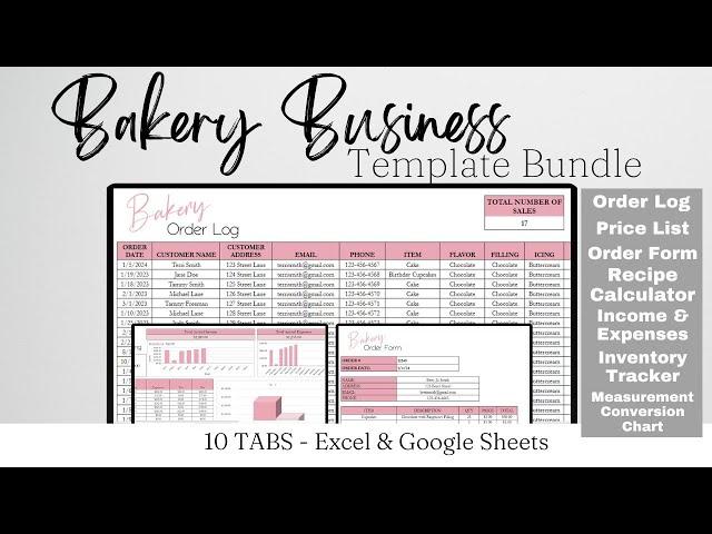 Bakery Business Template Bundle, Cupcake Business Plan, Google Sheets Excel Spreadsheet Order Form