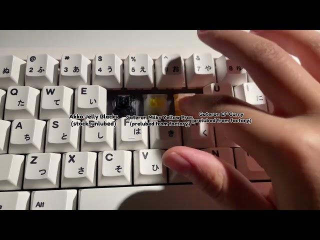 switch comparison: Gateron Milky Yellow Pro, Gateron EF Curry & Akko Jelly Blacks