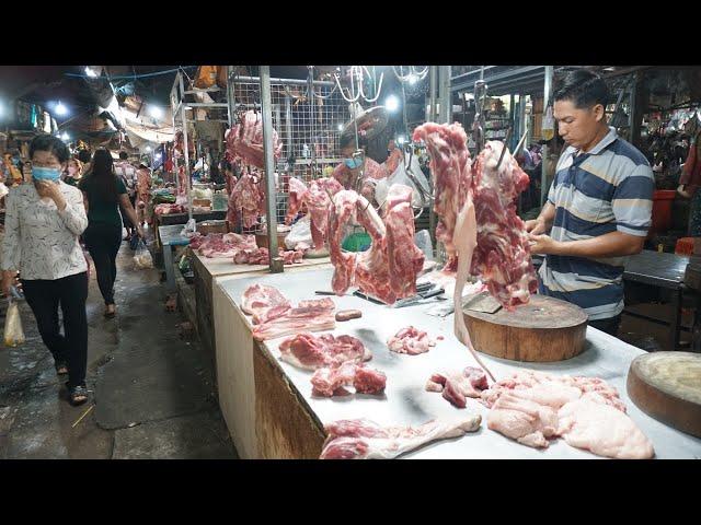 Morning Food Market Show @Phsa Lu Olympic - Daily Life Style of Khmer People Buying Food in Market