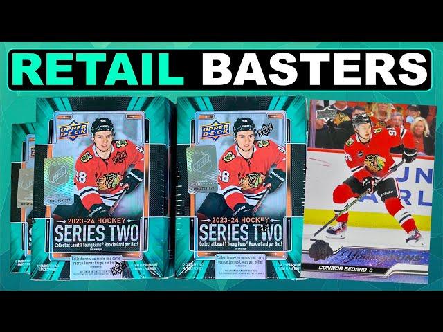 ...FROM A $35 BLASTER?!? - 2023-24 Upper Deck Series 2 Hockey Retail Blaster Box Break x5