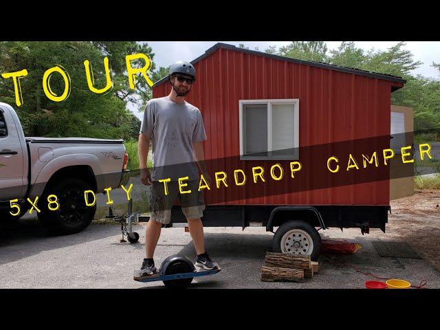 TOUR | DIY Tiny Camper w/AC | 5X8 Utility Trailer | Dog Friendly | Queen Size Bed | Table & Bench