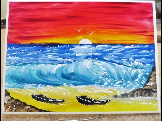 Sunset Seascape Finger Painting #ArtsyCreativeVibe