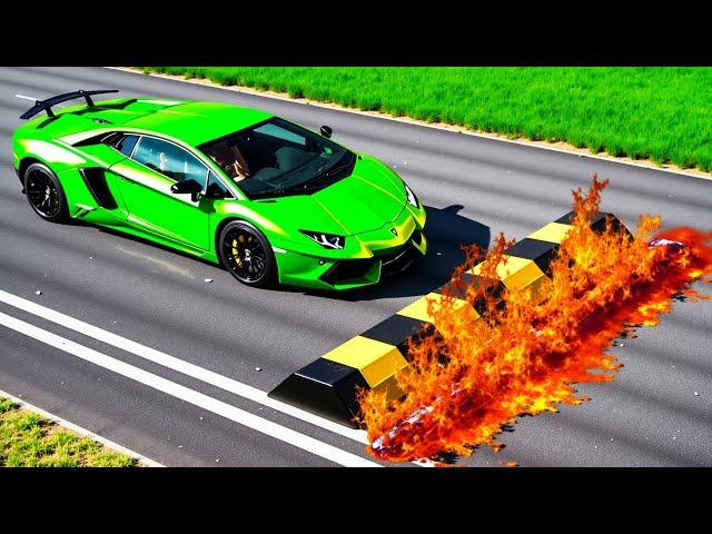 Cars vs Lava-Fire Speed Bump Challenge in BeamNG Drive!