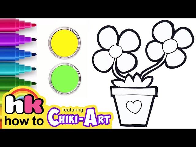 How To Draw Easy Flower Pot | Drawing & Coloring For Kids | Chiki Art | HooplaKidz How To