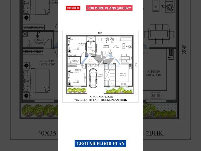 40x35 South Facing House plan | 1400 square feet ghar ka naksha #houzy #40x35houseplan #southfacing