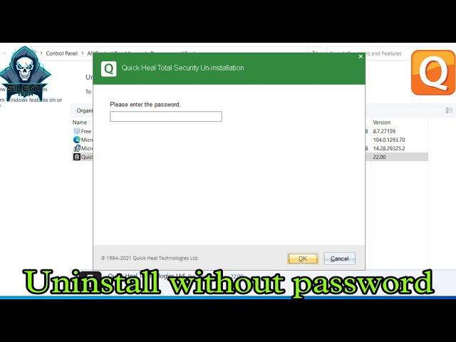 how to uninstall quick heal total security without password | quick heal uninstall problem