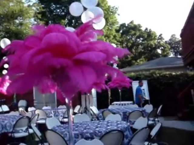 Hot Pink & Damask Martini Splash Ostrich Centerpiece Rentals by Sweet 16 Candelabras.avi