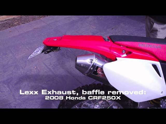 Lexx Exhaust on Honda CRF250X with and without Quiet Core baffle