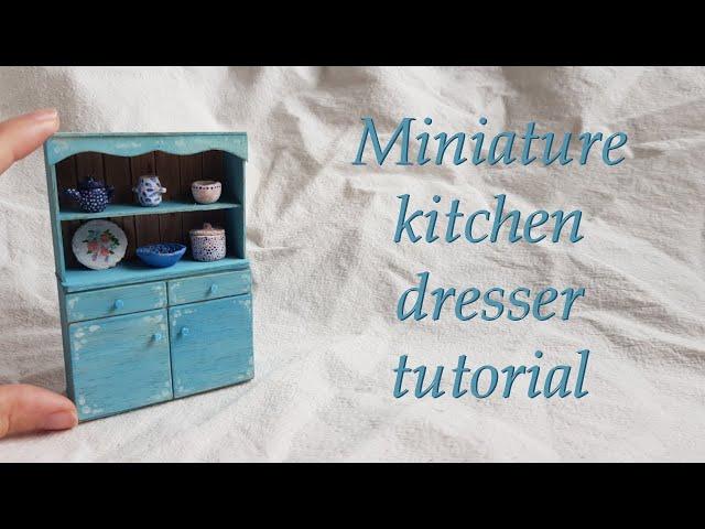 Miniature kitchen cupboard tutorial, farmhouse style. Easy DIY. Dollhouse furniture. Cottagecore