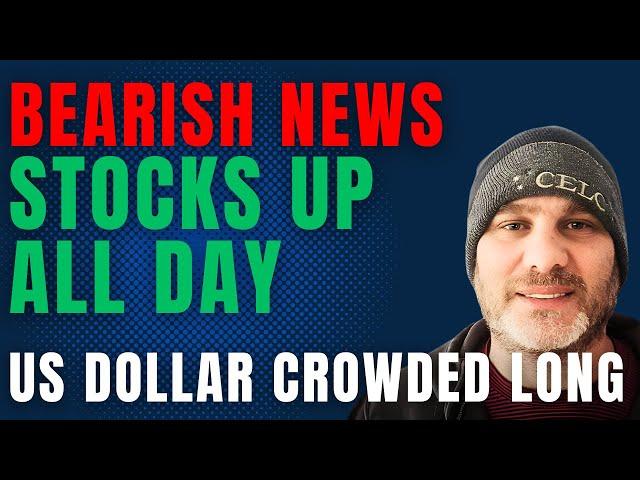 Bearish News, Stocks Up All Day.  US Dollar Crowded Long