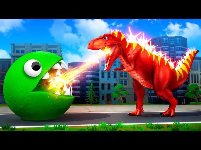 Extreme Giant Pacman vs Lighting Dinosaur Fight Video - Super Dinosaurs Epic Battles 1 Hr Movie