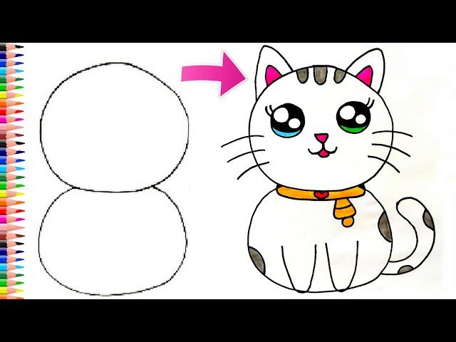 8'den Çok Kolay Sevimli Kedi Çizimi - How To Draw a Cute Cat Very Easy - Kolay Kedi Çizimi