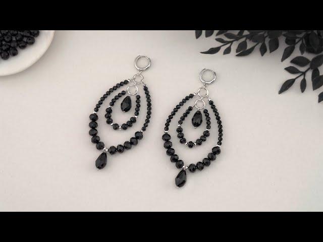 Beaded Earrings Tutorial Easy | How to Make Jewelry with Wire & Beads | Crystal Chandelier Earrings