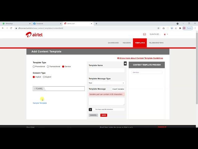 Way to register on Airtel DLT for sending SMS