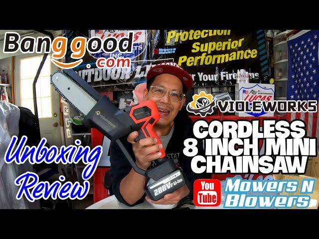 VIOLEWORKS 8" 288VF Electric Mini Chainsaw Cordless Wood Cutter Saw Lithium Ion Unboxing & Review