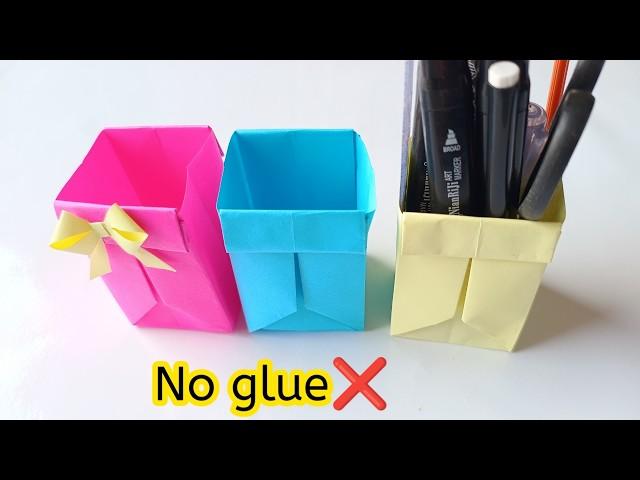 DIY paper pen stand|No glue paper pen stand|Pen stand without glue|No glue paper craft|Easy Origami